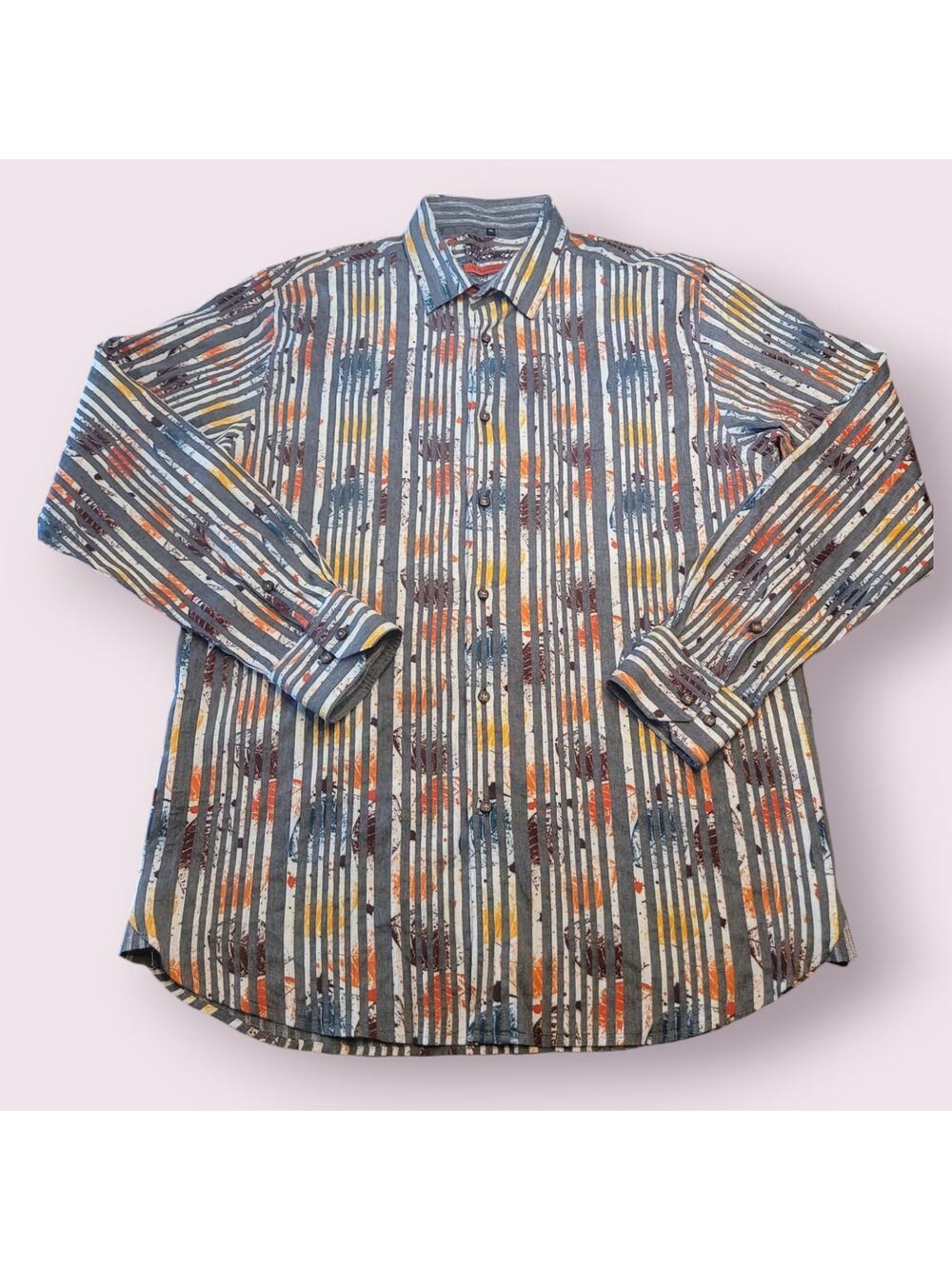 Luchiano Visconti Floral Button Down Shirt XL Grey Luxury Casual